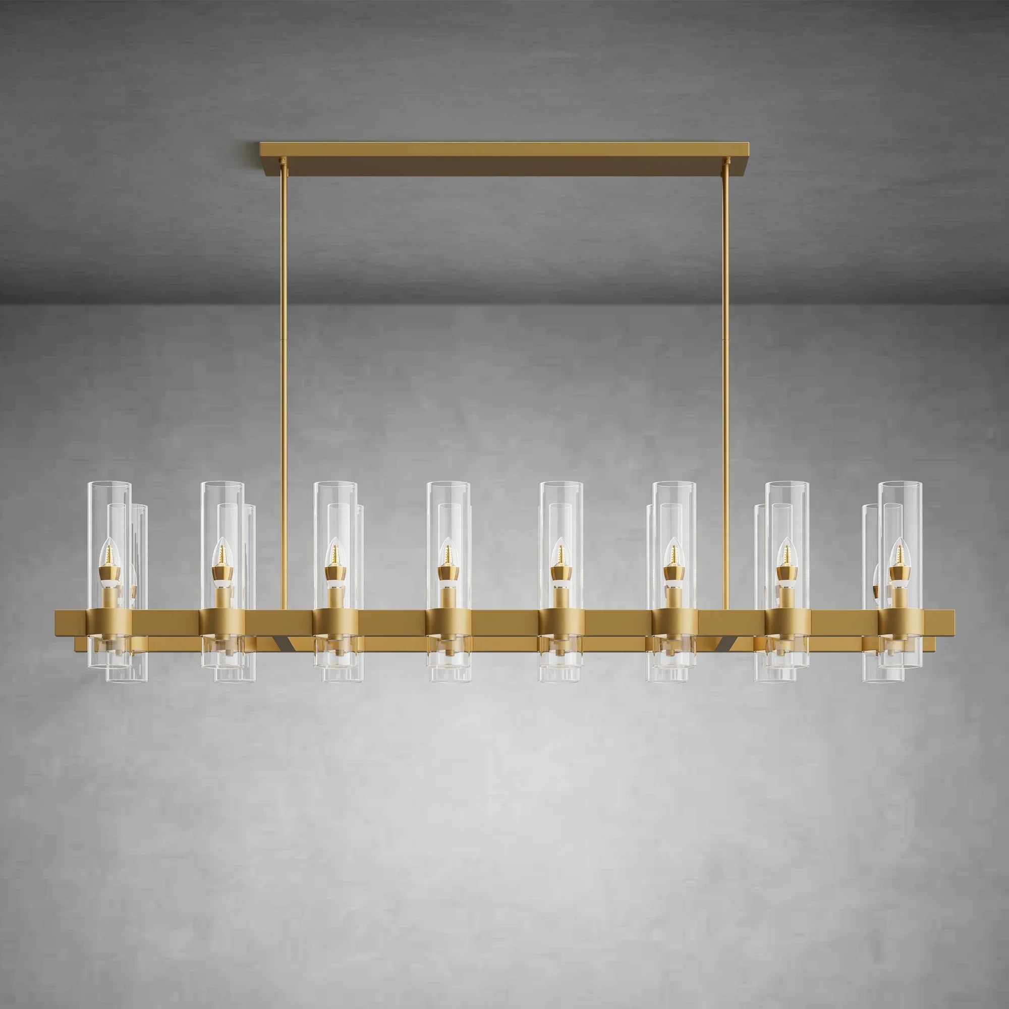Modern Linear Chandelier with Clear Glass Cylinder Lights for Dining Room