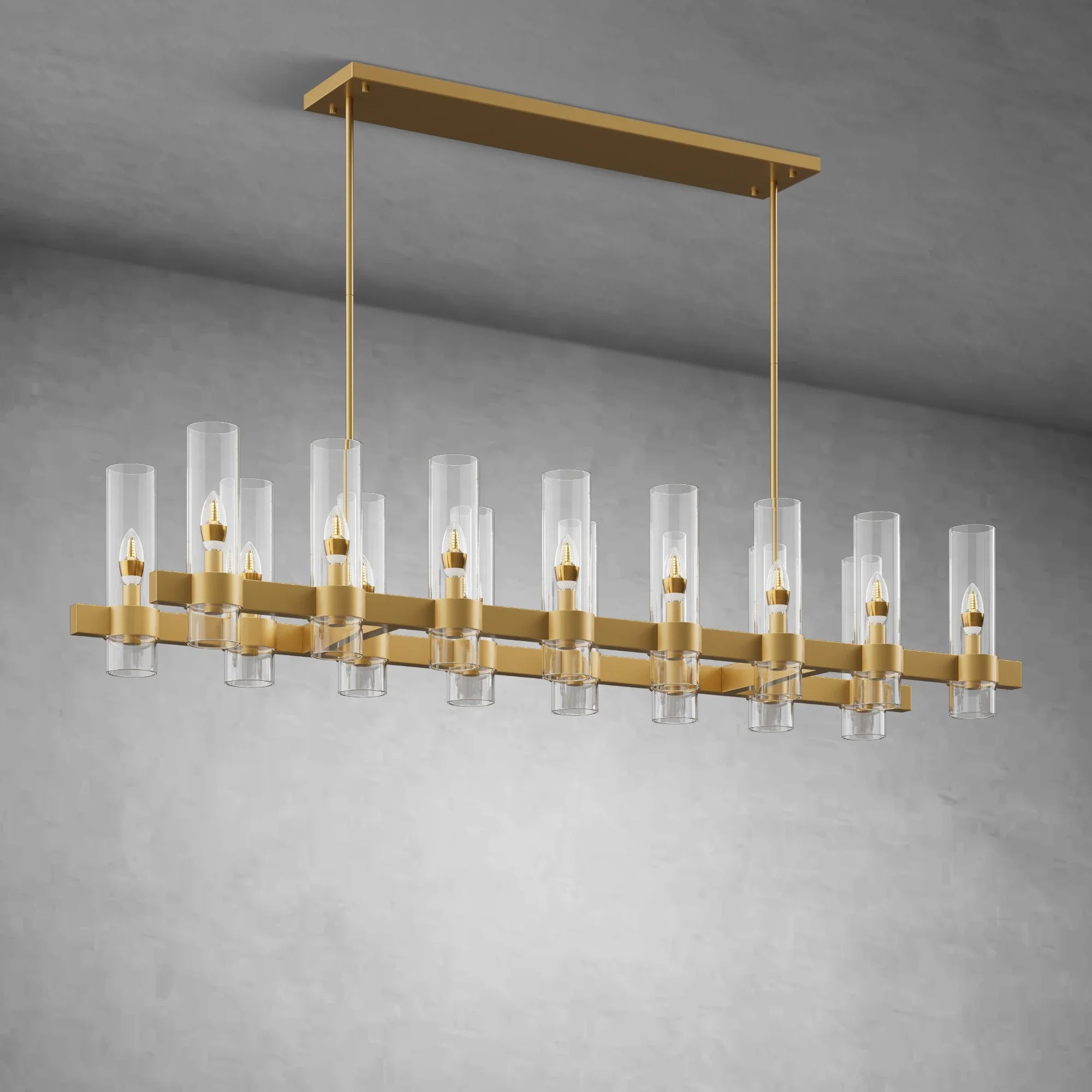 Modern Linear Chandelier with Clear Glass Cylinder Lights for Dining Room