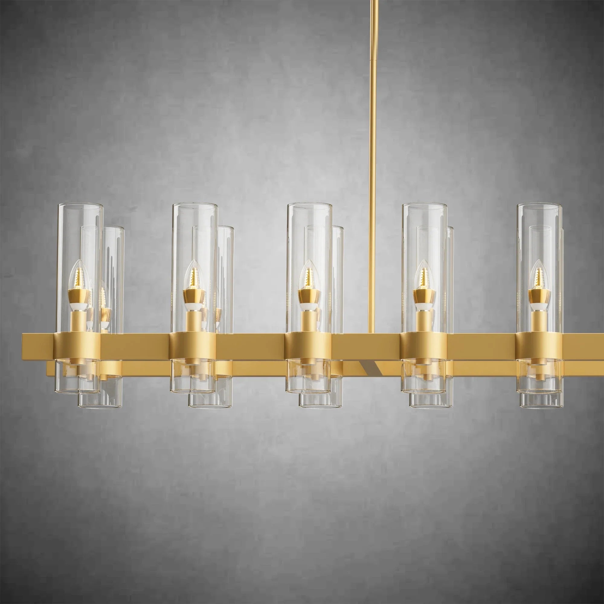 Modern Linear Chandelier with Clear Glass Cylinder Lights for Dining Room