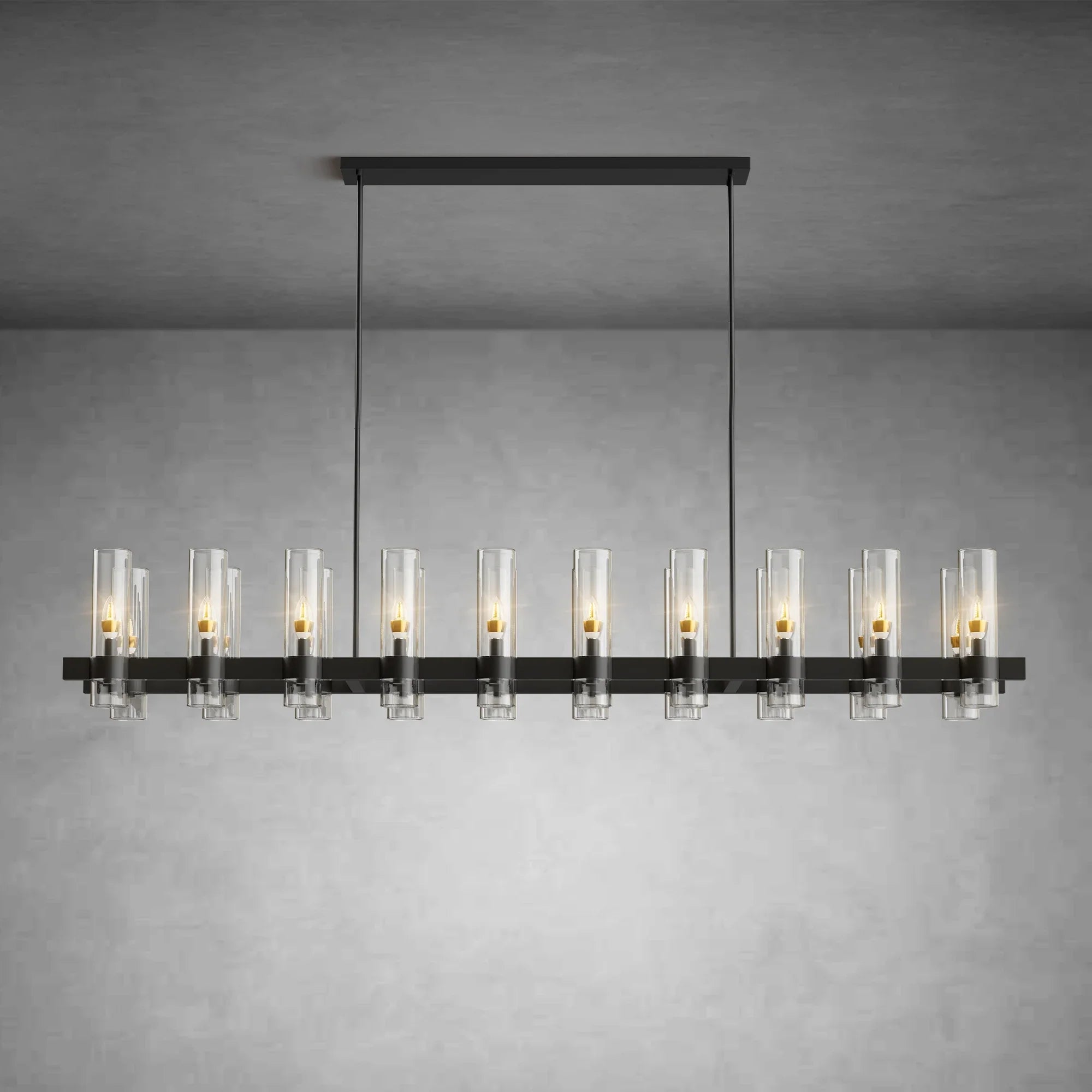 Modern Linear Chandelier with Clear Glass Cylinder Lights for Dining Room