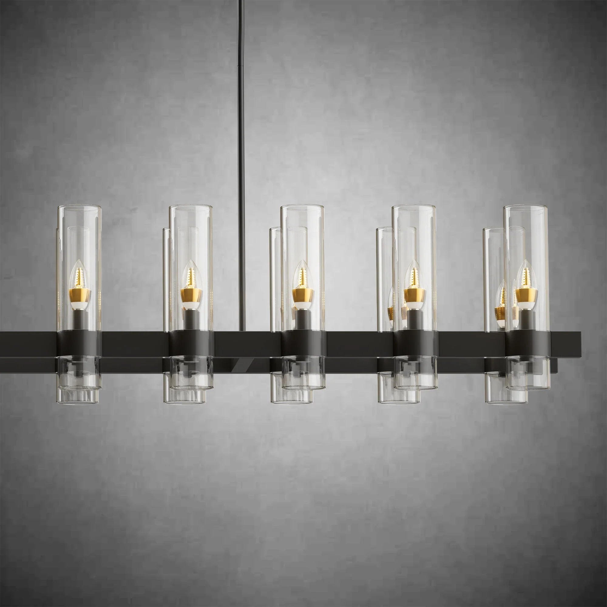 Modern Linear Chandelier with Clear Glass Cylinder Lights for Dining Room