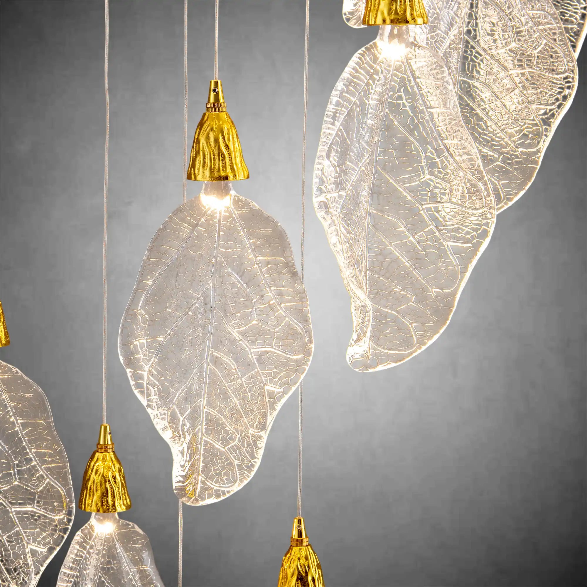 Silver Bionic Leaf 20-Light LED Chandelier for High Ceilings