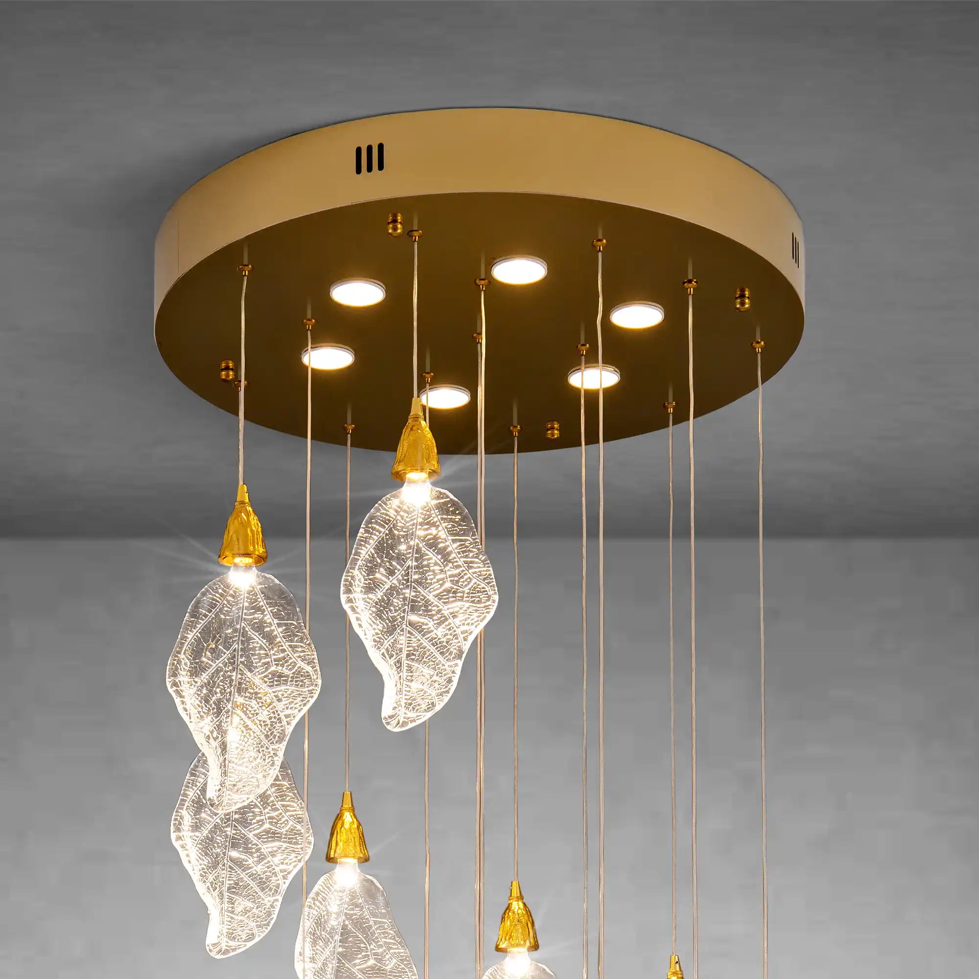 Silver Bionic Leaf 20-Light LED Chandelier for High Ceilings