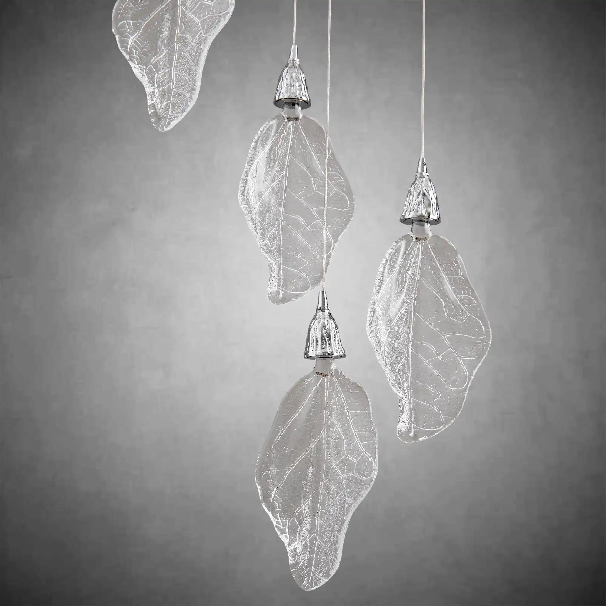 Silver Bionic Leaf 20-Light LED Chandelier for High Ceilings