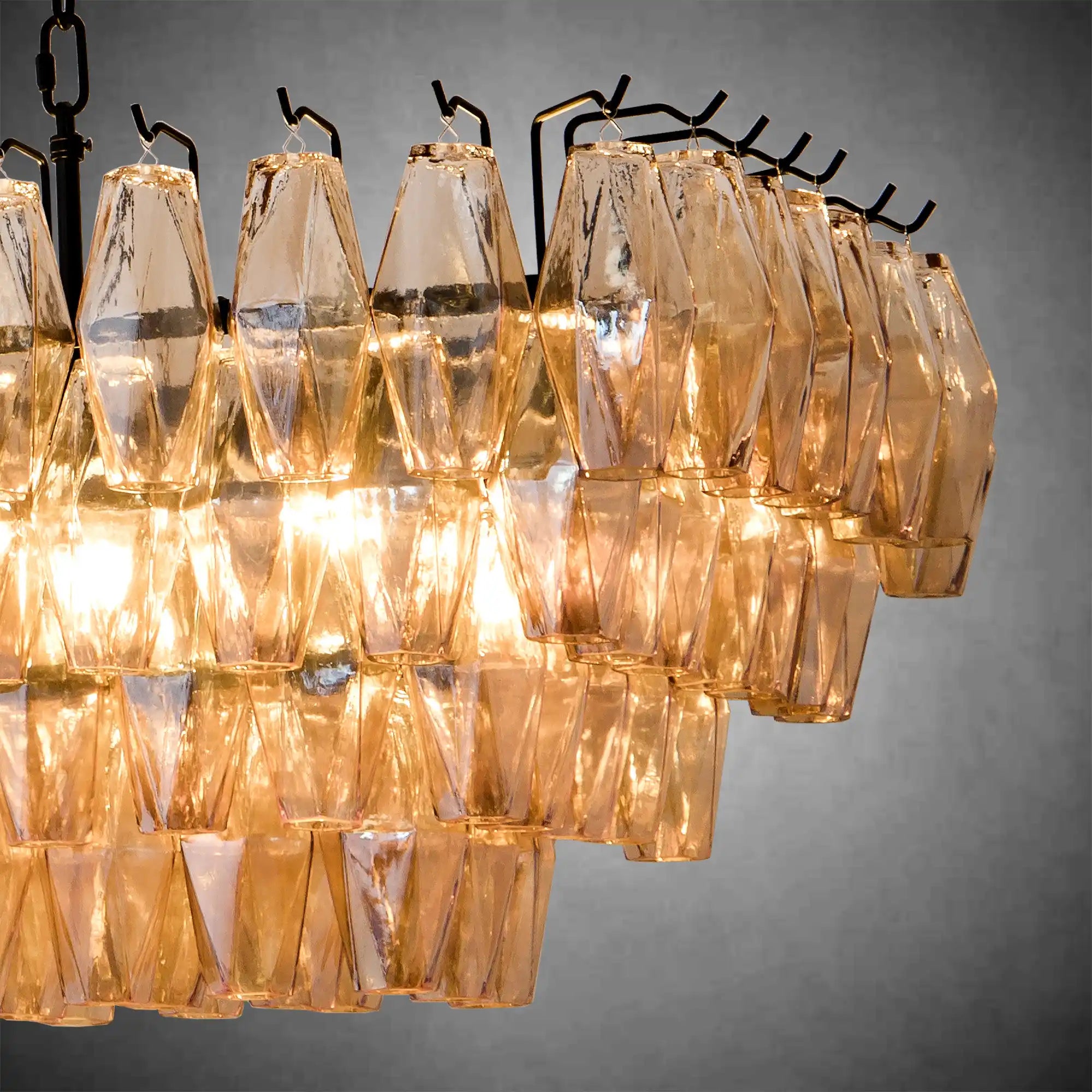 Gold Rectangular 54" 12-Light Smoke Glass Modern Dining Chandelier