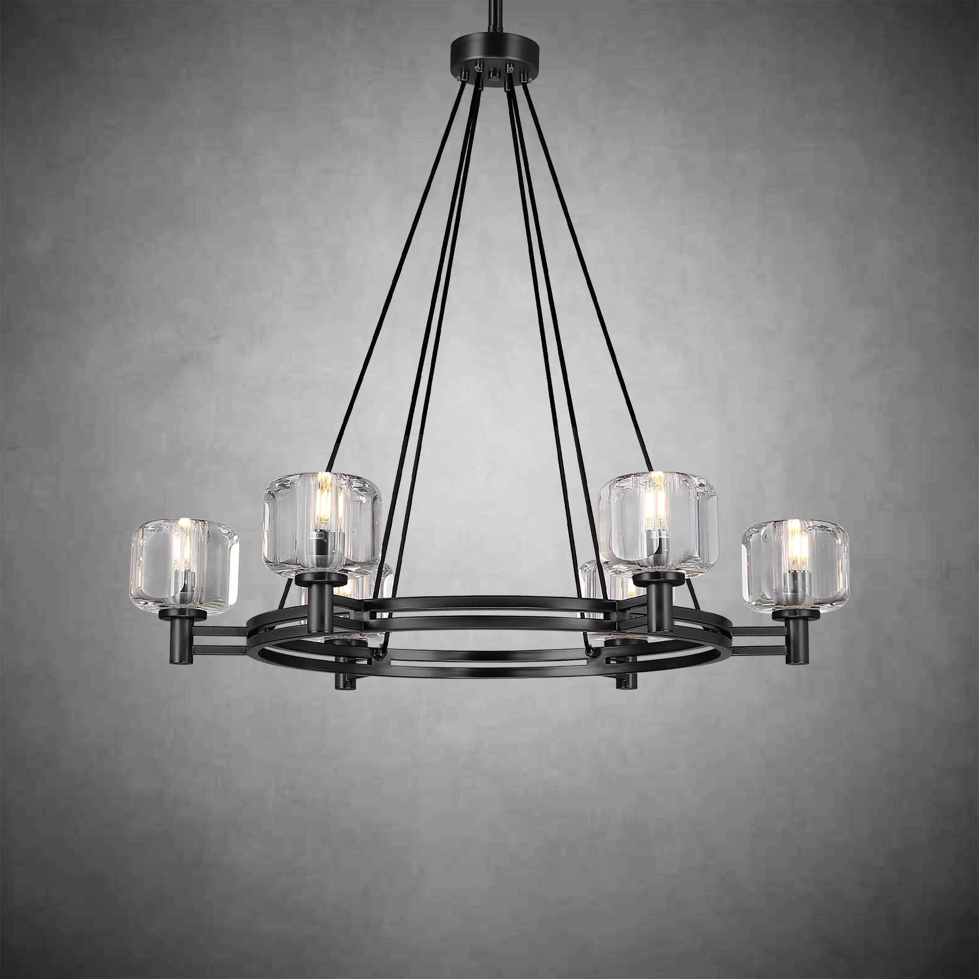 Black Round Crystal Chandelier, 36" K9 Crystal Chandeliers for Dining Room