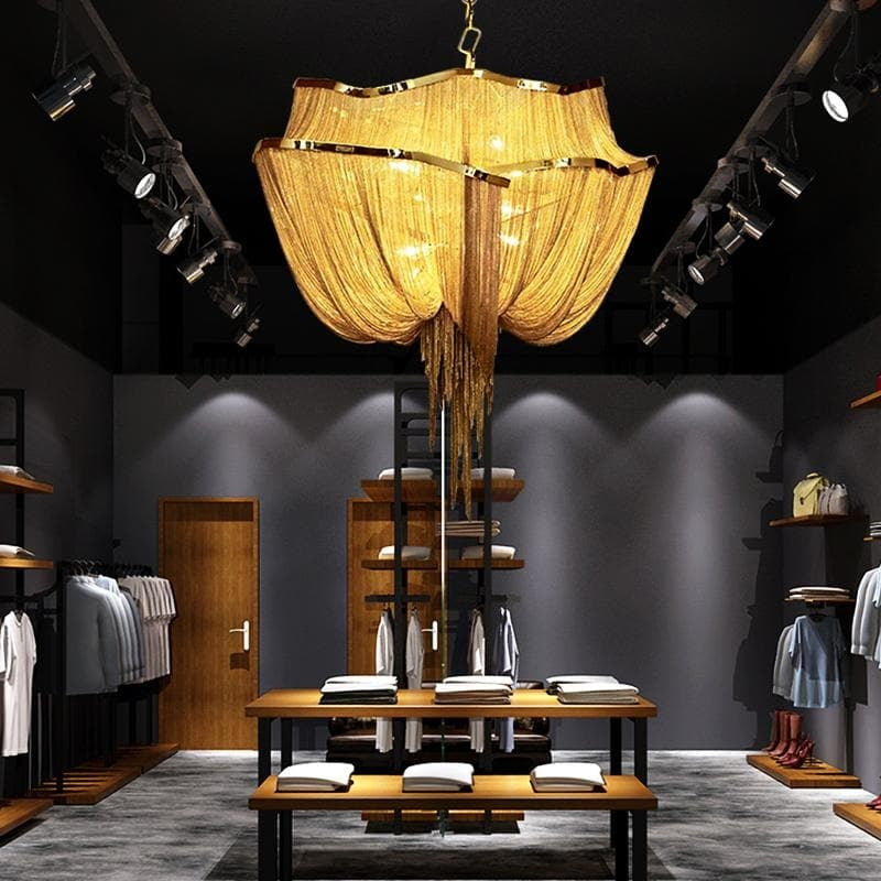 JC Liz Luxury Double-Layer Aluminum Chain Tassel Chandelier