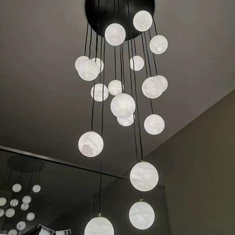 Luna Alabaster Sphere Staircase Chandelier, Multi Pendant Light
