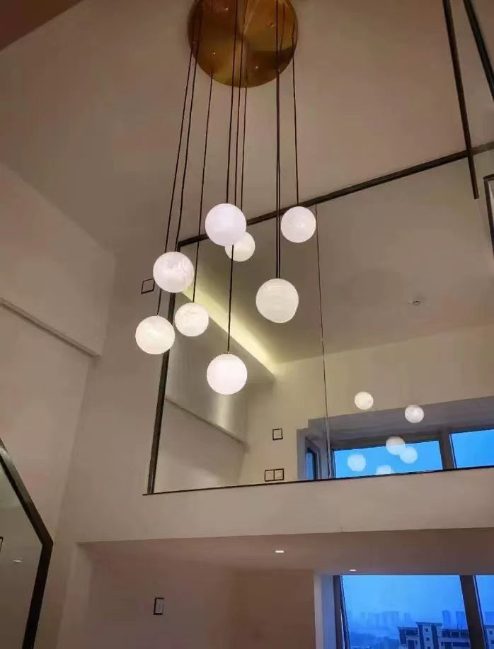 Luna Alabaster Sphere Staircase Chandelier, Multi Pendant Light