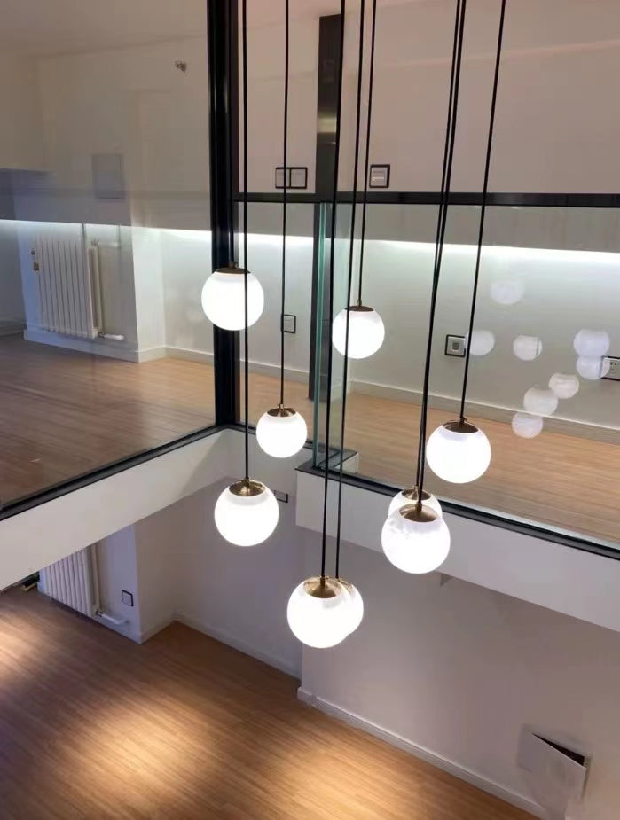 Luna Alabaster Sphere Staircase Chandelier, Multi Pendant Light