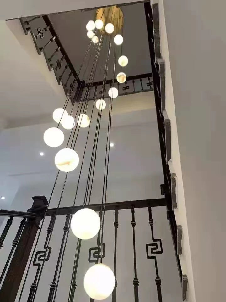 Luna Alabaster Sphere Staircase Chandelier, Multi Pendant Light