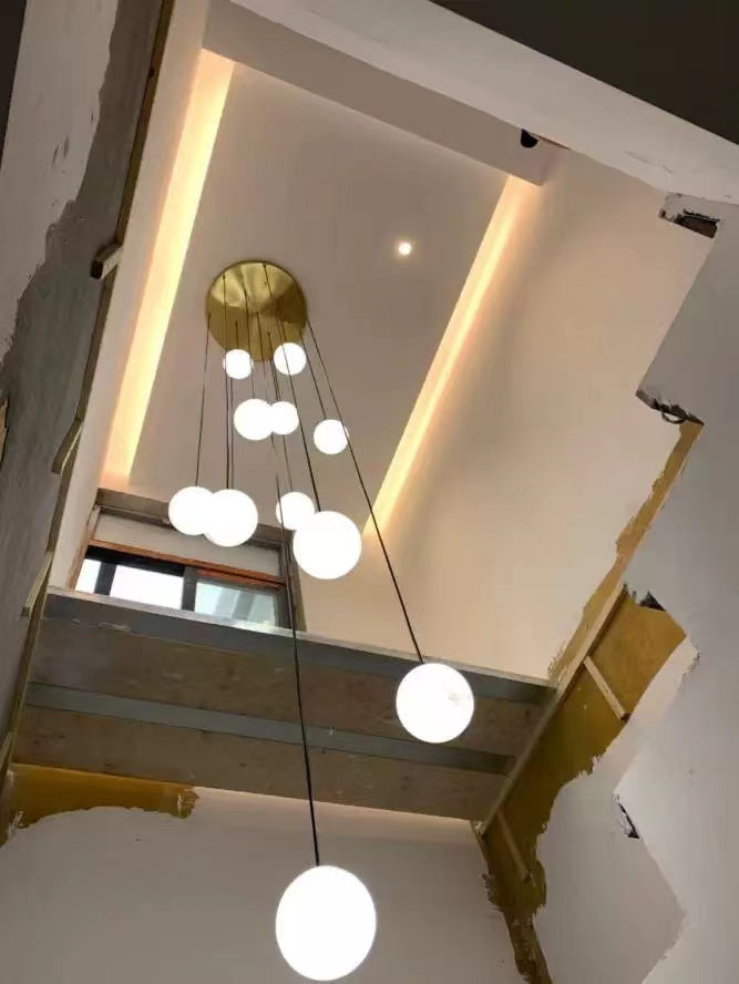 Luna Alabaster Sphere Staircase Chandelier, Multi Pendant Light