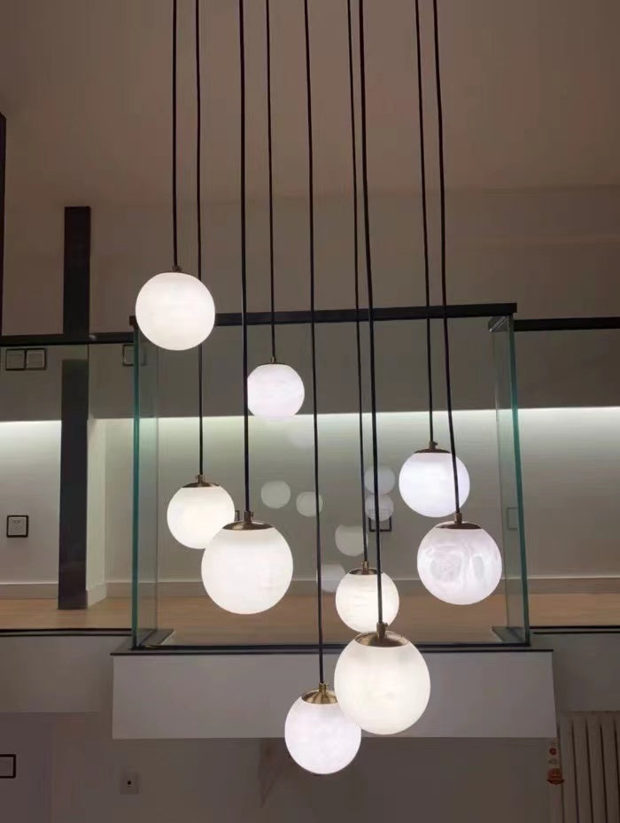 Luna Alabaster Sphere Staircase Chandelier, Multi Pendant Light