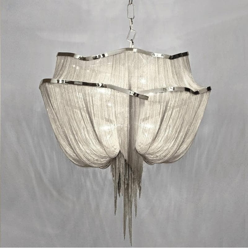 JC Liz Luxury Double-Layer Aluminum Chain Tassel Chandelier