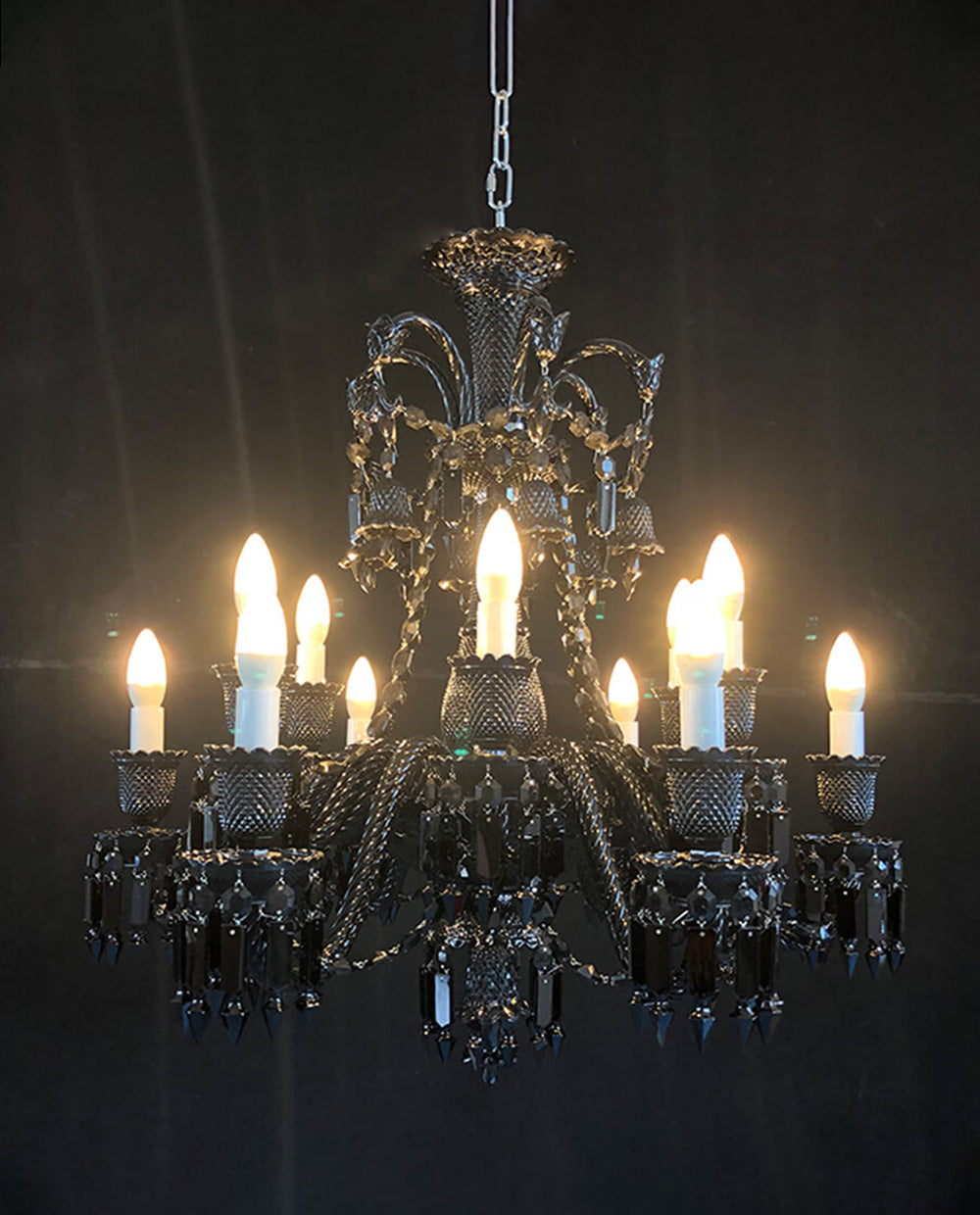 Baccarat Inspired Lustre Black Bacara Crystal Lighting 12 Lights Chandelier