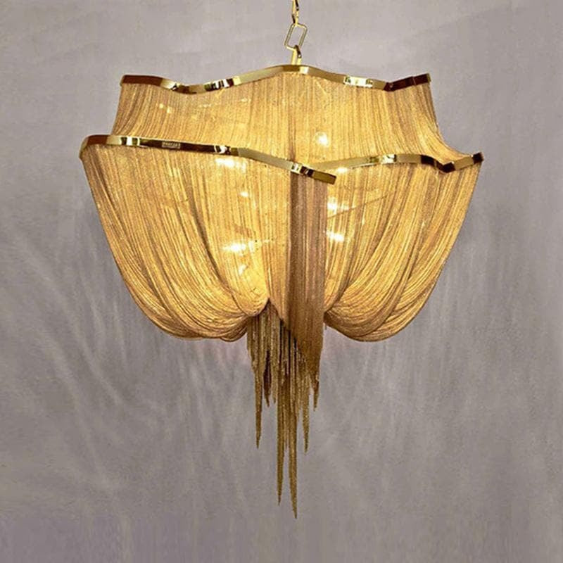 JC Liz Luxury Double-Layer Aluminum Chain Tassel Chandelier