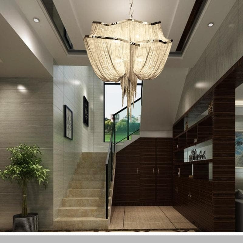 JC Liz Luxury Double-Layer Aluminum Chain Tassel Chandelier