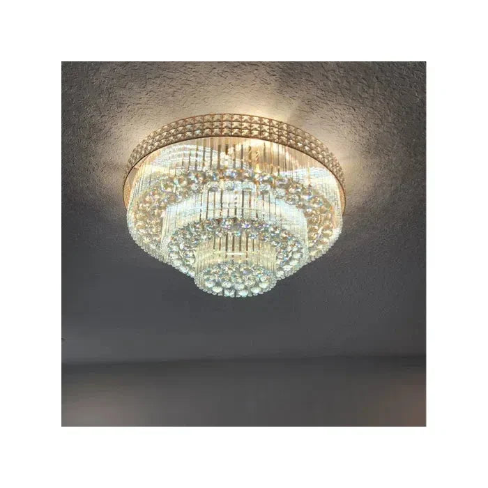Extra Large Three Layers Round Luxury Flush Mounted Crystal Chandelier for Living Room
