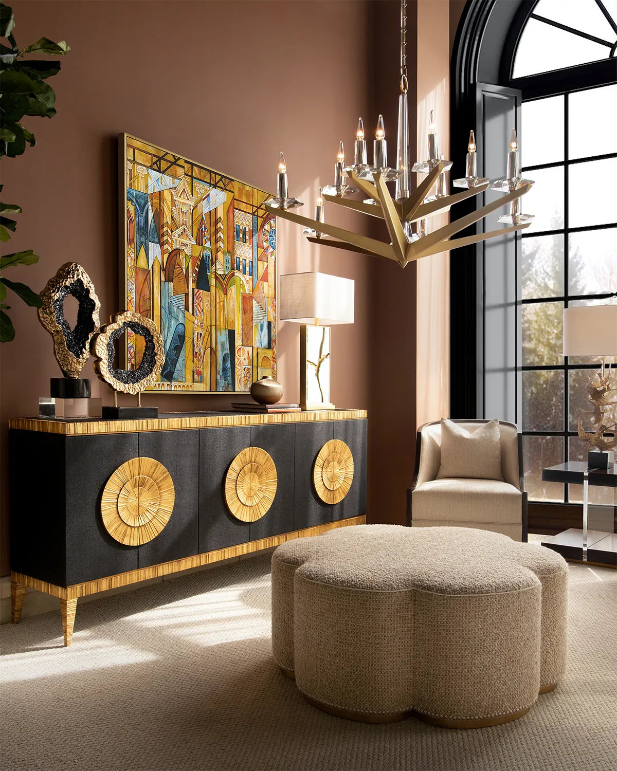 Antares Natural Brass Chandelier 48"D - Merlin Lamps