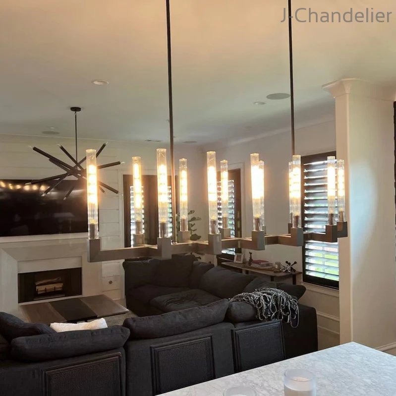 Cannel Glass Linear Chandelier 55"