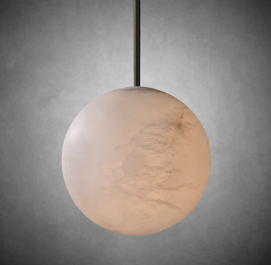 Hand-Carved Alabaster Globe Pendant