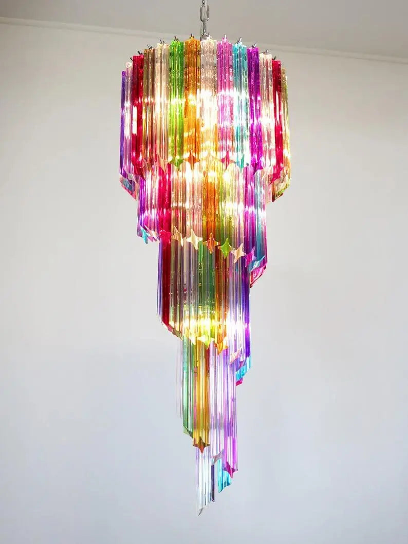 Murano chandelier – Spiral – 86 prisms – Multi