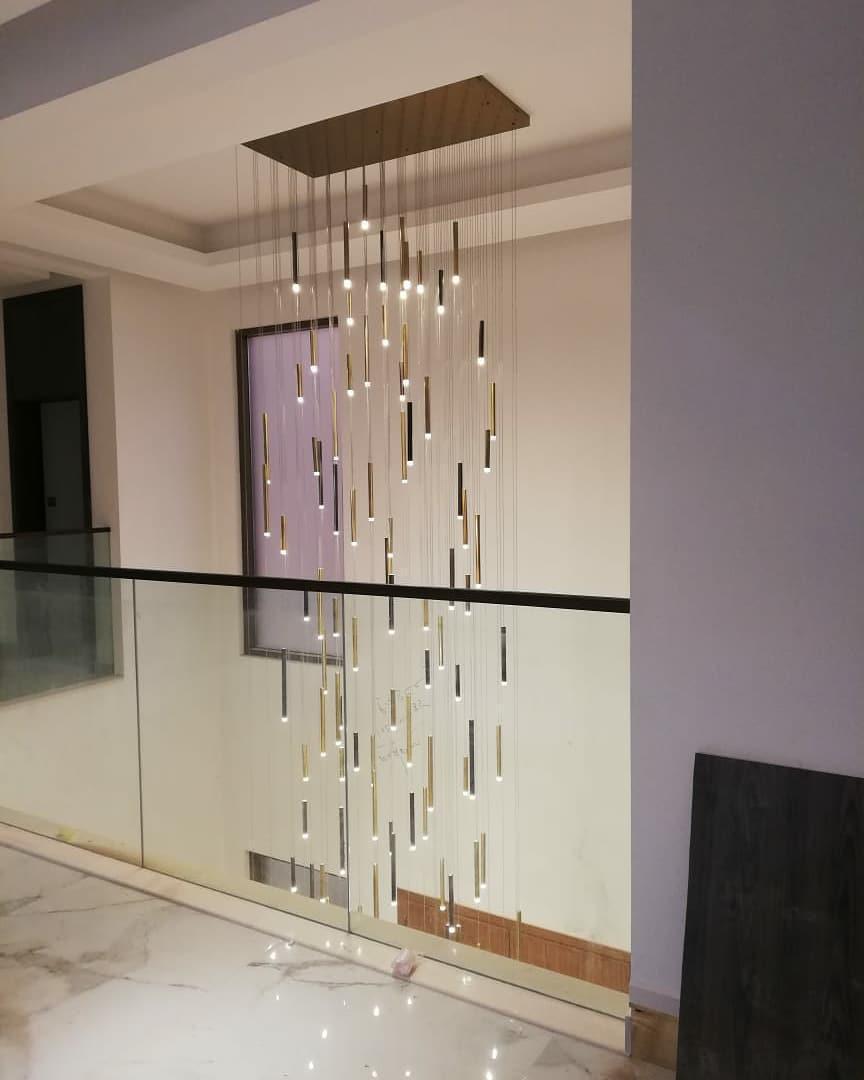 Bellini Square Tri-Tone Tubular Pendant Light Chandelier - Merlin Lamps