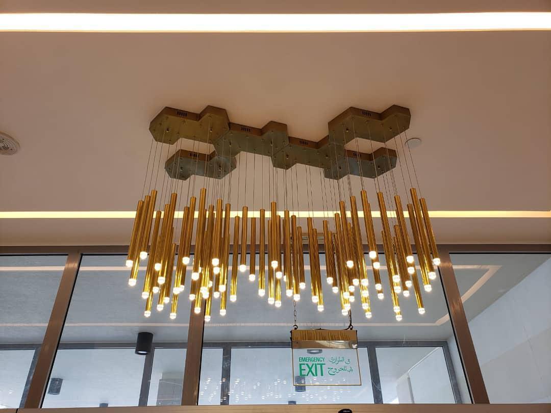 Bellini Square Tri-Tone Tubular Pendant Light Chandelier - Merlin Lamps