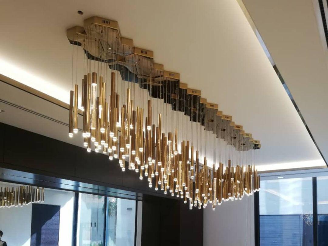 Bellini Rectangular Tri-Tone Tubular Pendant Light Chandelier - Merlin Lamps