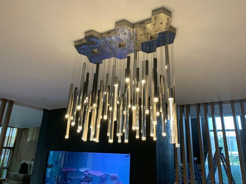 Brillia Round Two-Tone Tubular Pendant Light Chandelier - Merlin Lamps