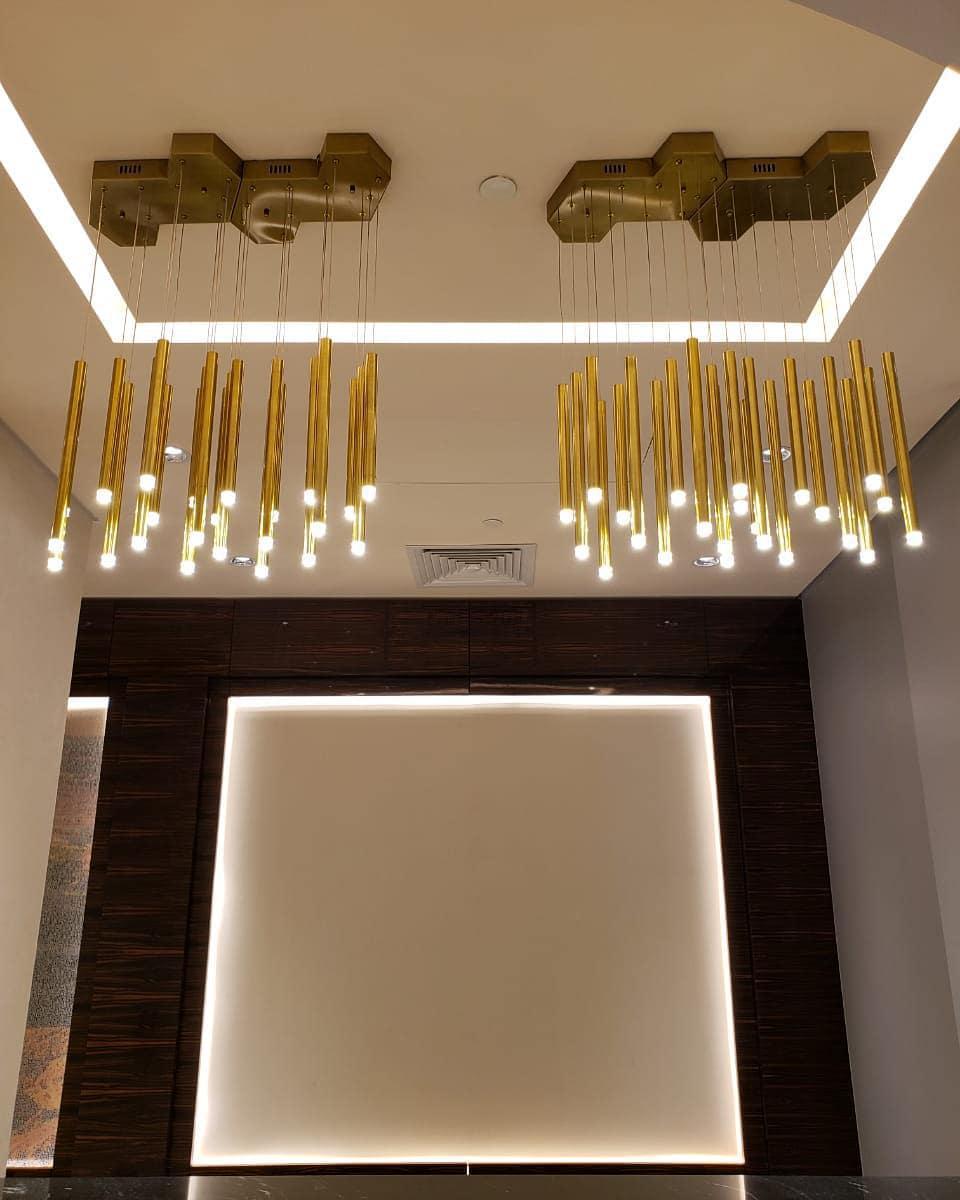 Bellini Square Tri-Tone Tubular Pendant Light Chandelier - Merlin Lamps