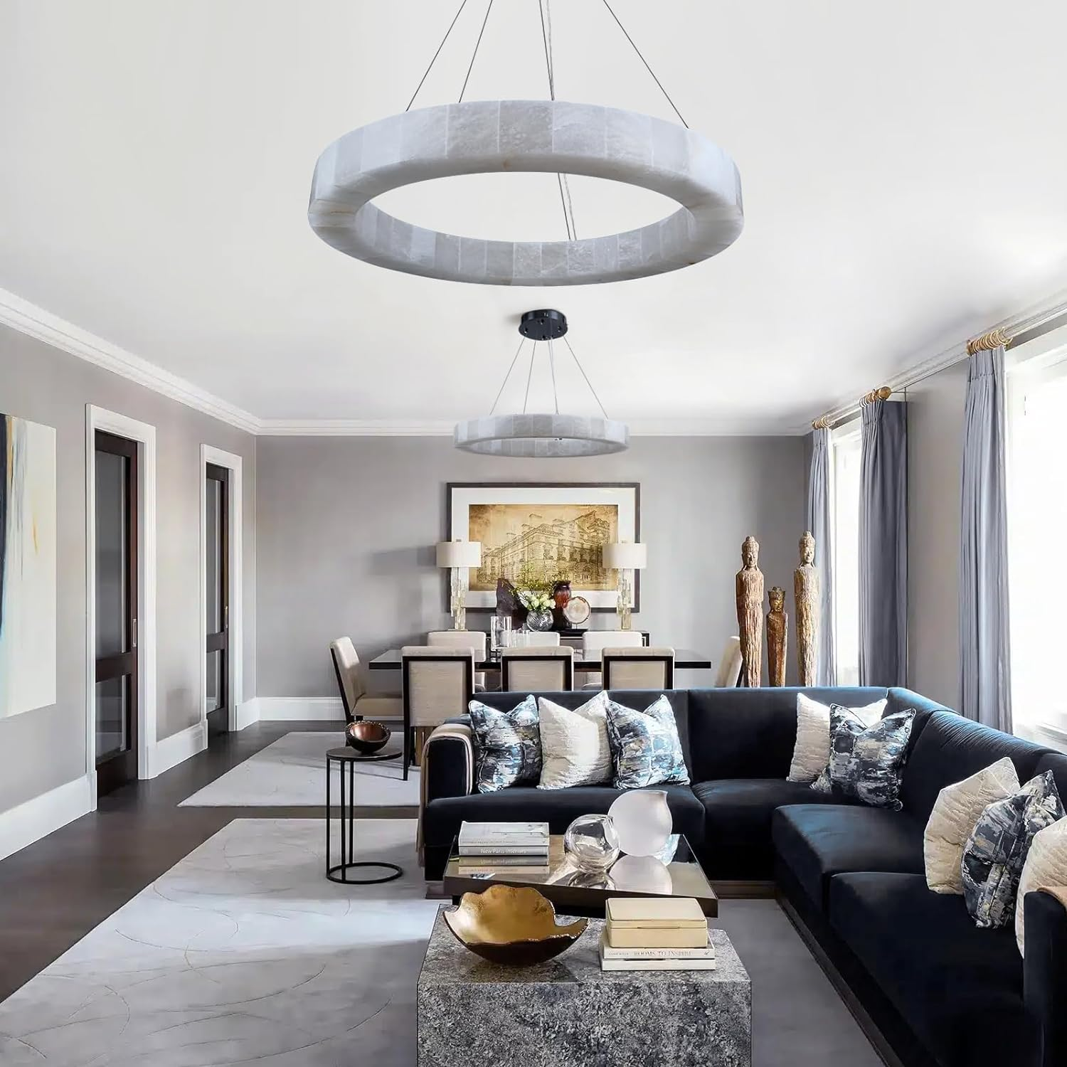 Maurice Modern Alabaster Halo Round Chandelier 31" 40" 60"