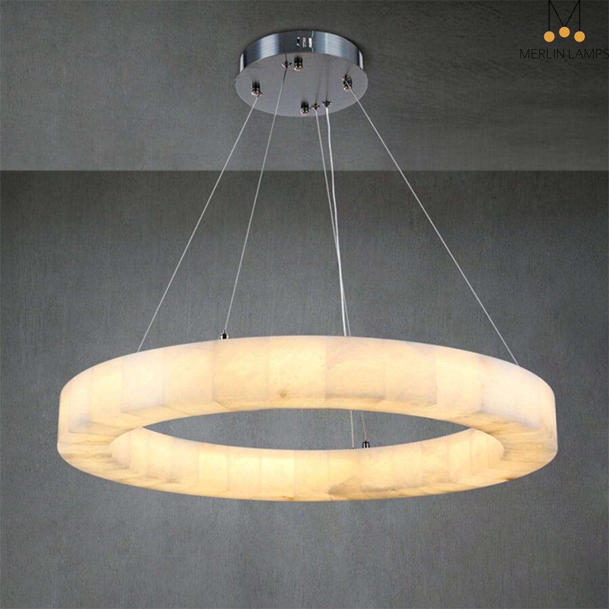 Maurice Modern Alabaster Halo Round Chandelier 31" 40" 60"