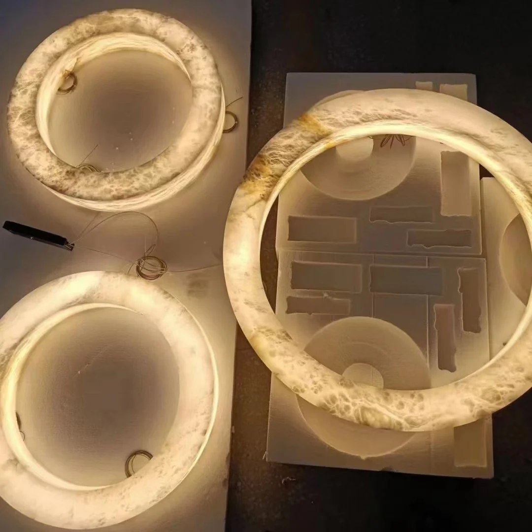 Maurice Modern Alabaster Halo Round Chandelier 31" 40" 60"