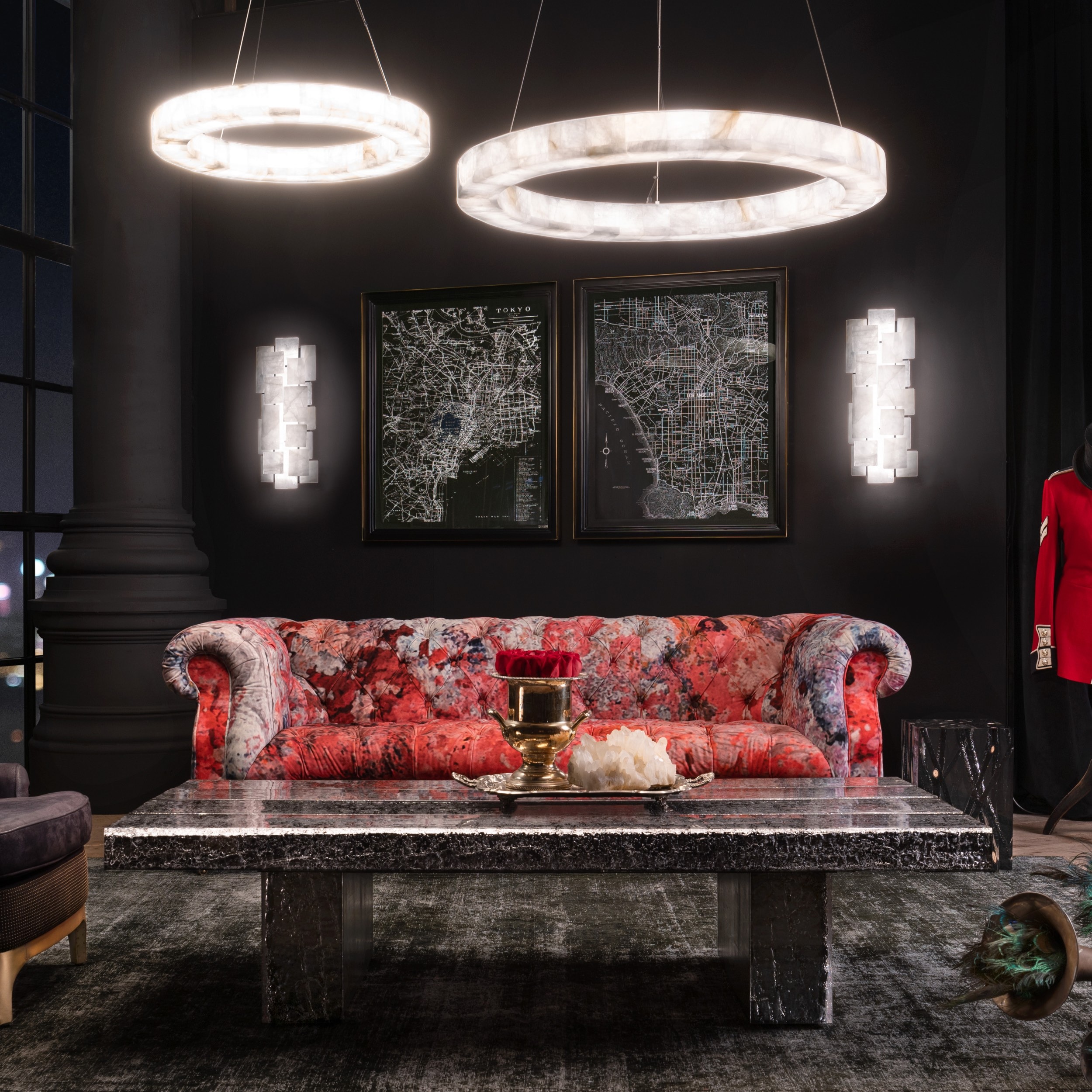 Maurice Modern Alabaster Halo Round Chandelier 31" 40" 60"