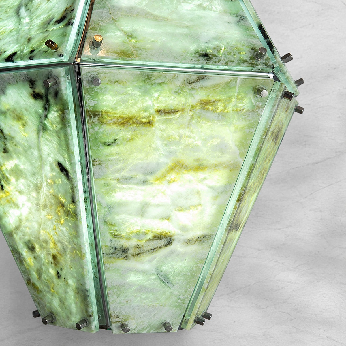 Modern Faceted Green Jade Luxury stone Lantern Chandelier