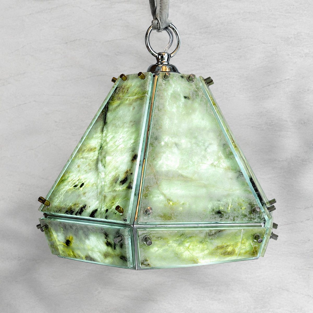 Modern Faceted Green Jade Luxury stone Lantern Chandelier
