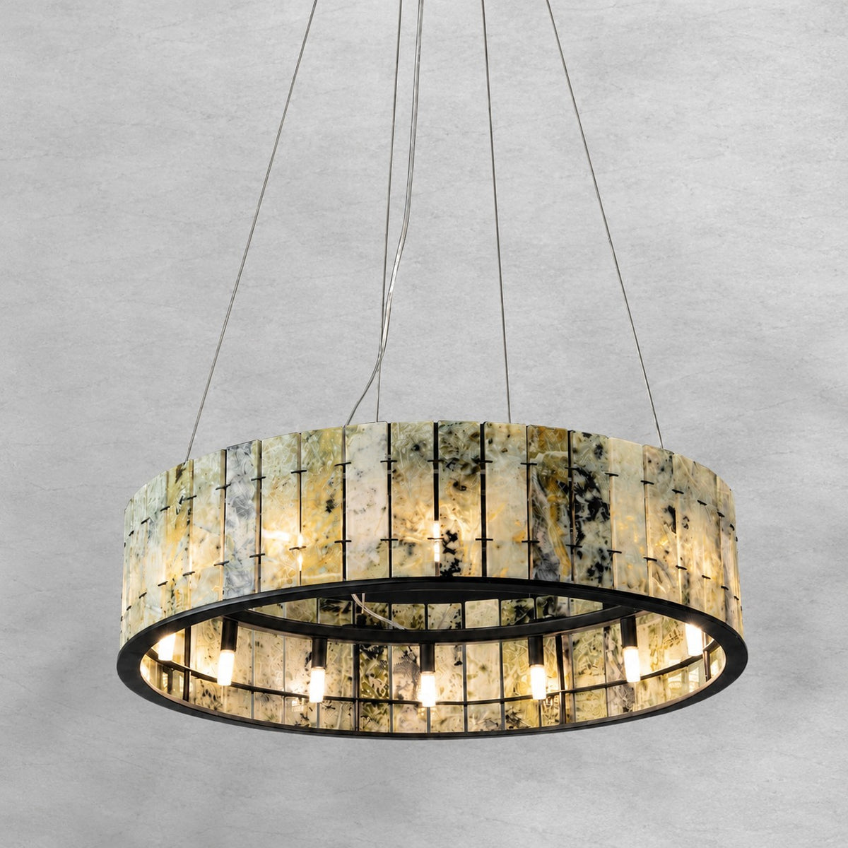 Modern Sculptural Luxury Stone Drum Chandelier