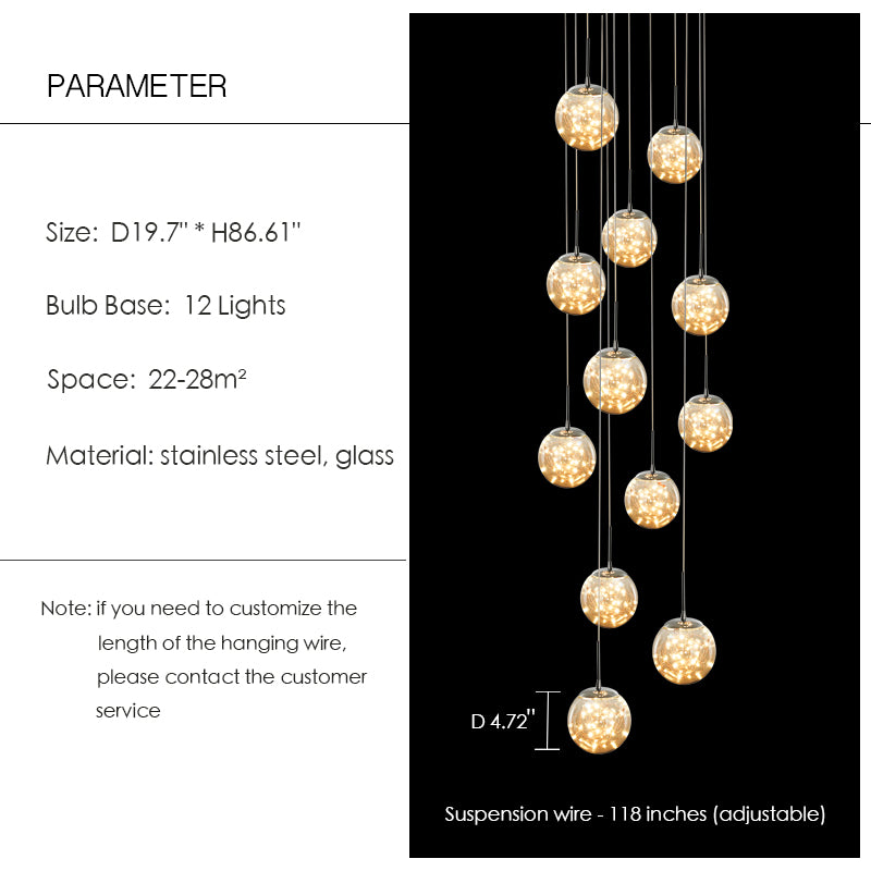 Modern Starlight Globe Chandelier for Foyer Hall Crystal Clear Glass Ball Light Decoration Living Room Ceiling Lamp