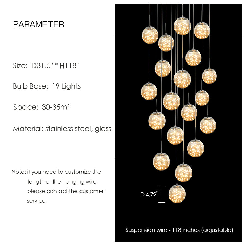 Modern Starlight Globe Chandelier for Foyer Hall Crystal Clear Glass Ball Light Decoration Living Room Ceiling Lamp