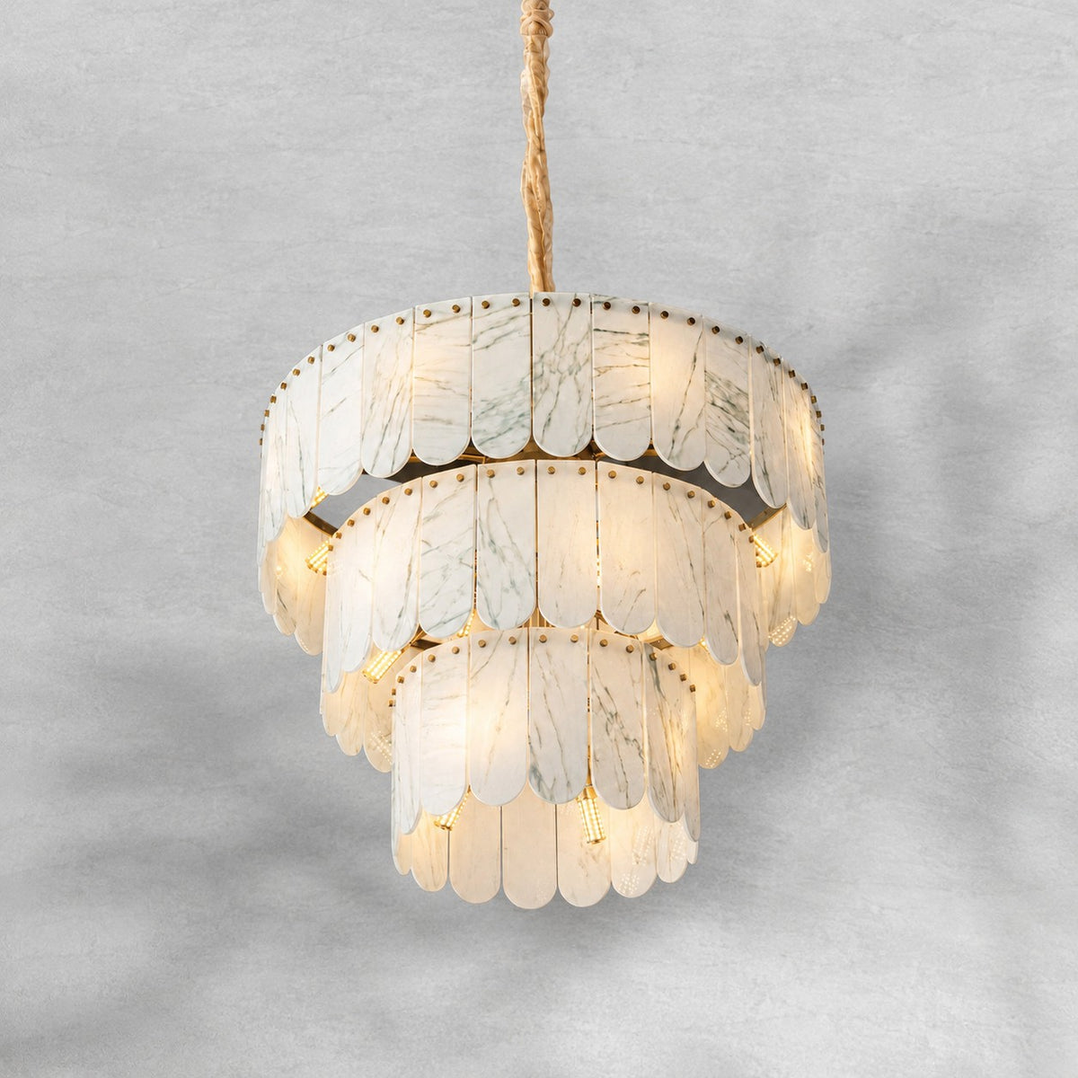 Modern Three-Tier Emerald White Jade Luxury Marble Chandelier