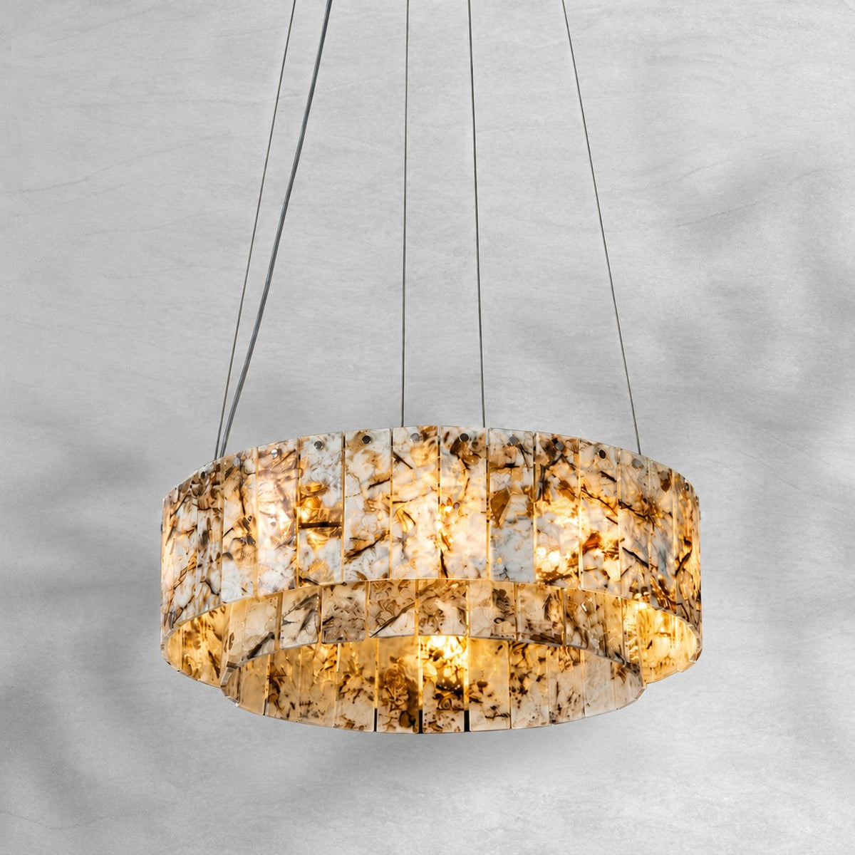 Modern Two-Tier Luxury Stone Round Chandelier
