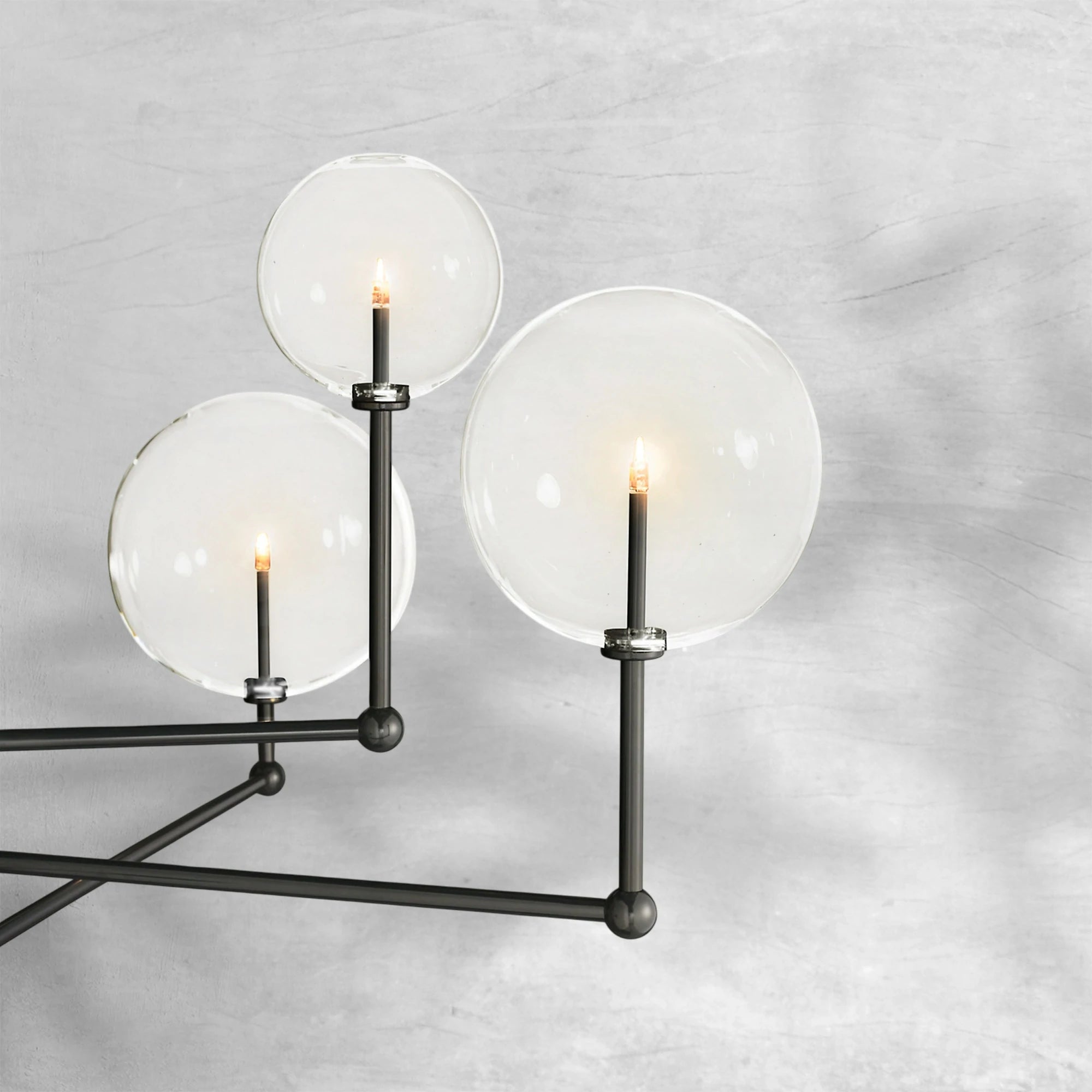 Glass Globe Mobile Three-Arm Chandelier 46"