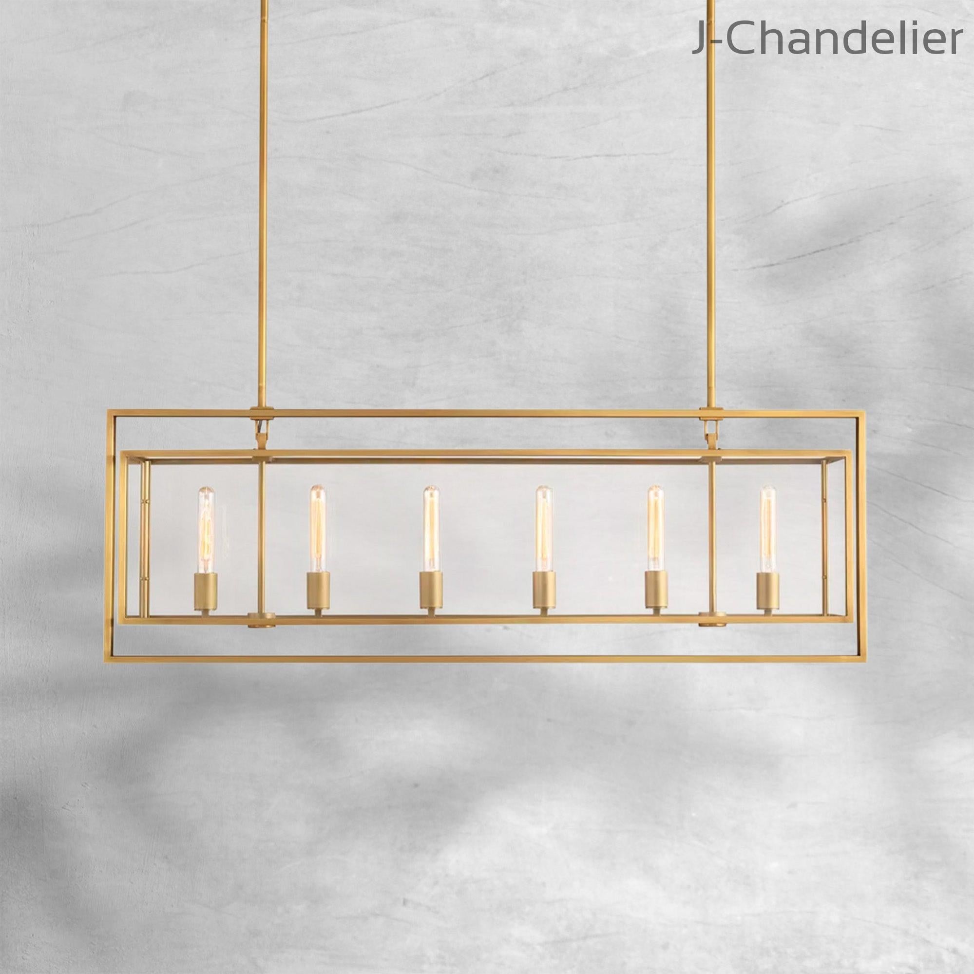 Baker Glass Lantern Rectangular Chandelier 54"