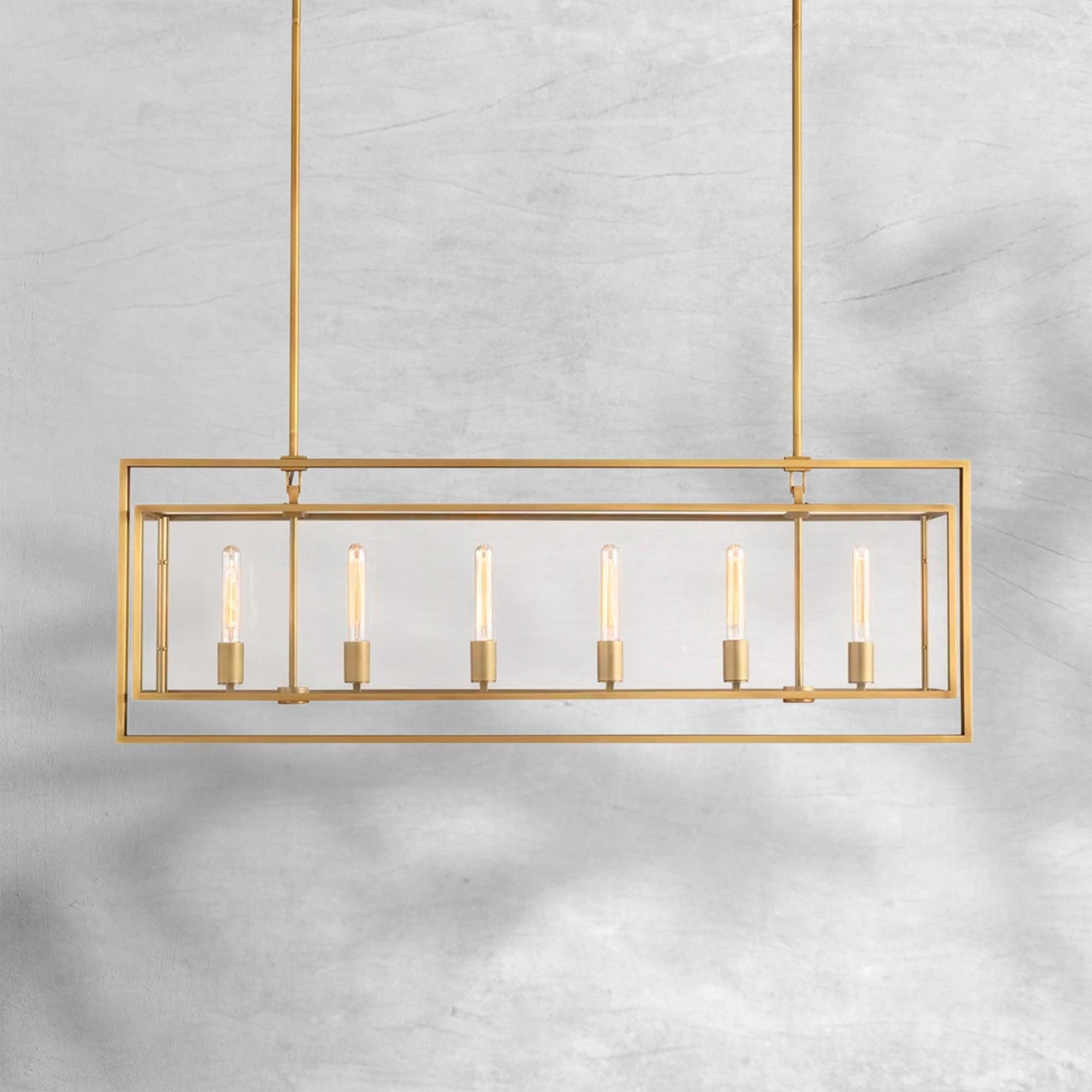 Baker Glass Lantern Rectangular Chandelier 54"