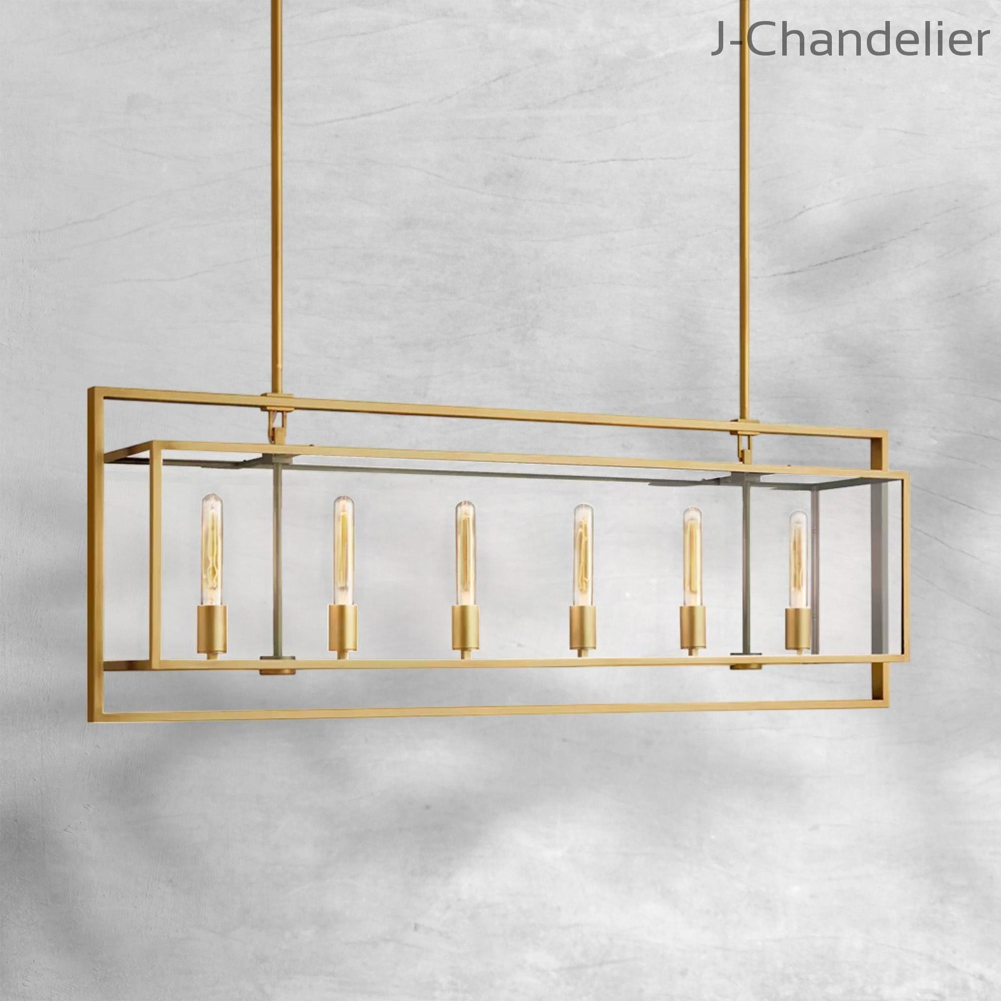 Baker Glass Lantern Rectangular Chandelier 54"