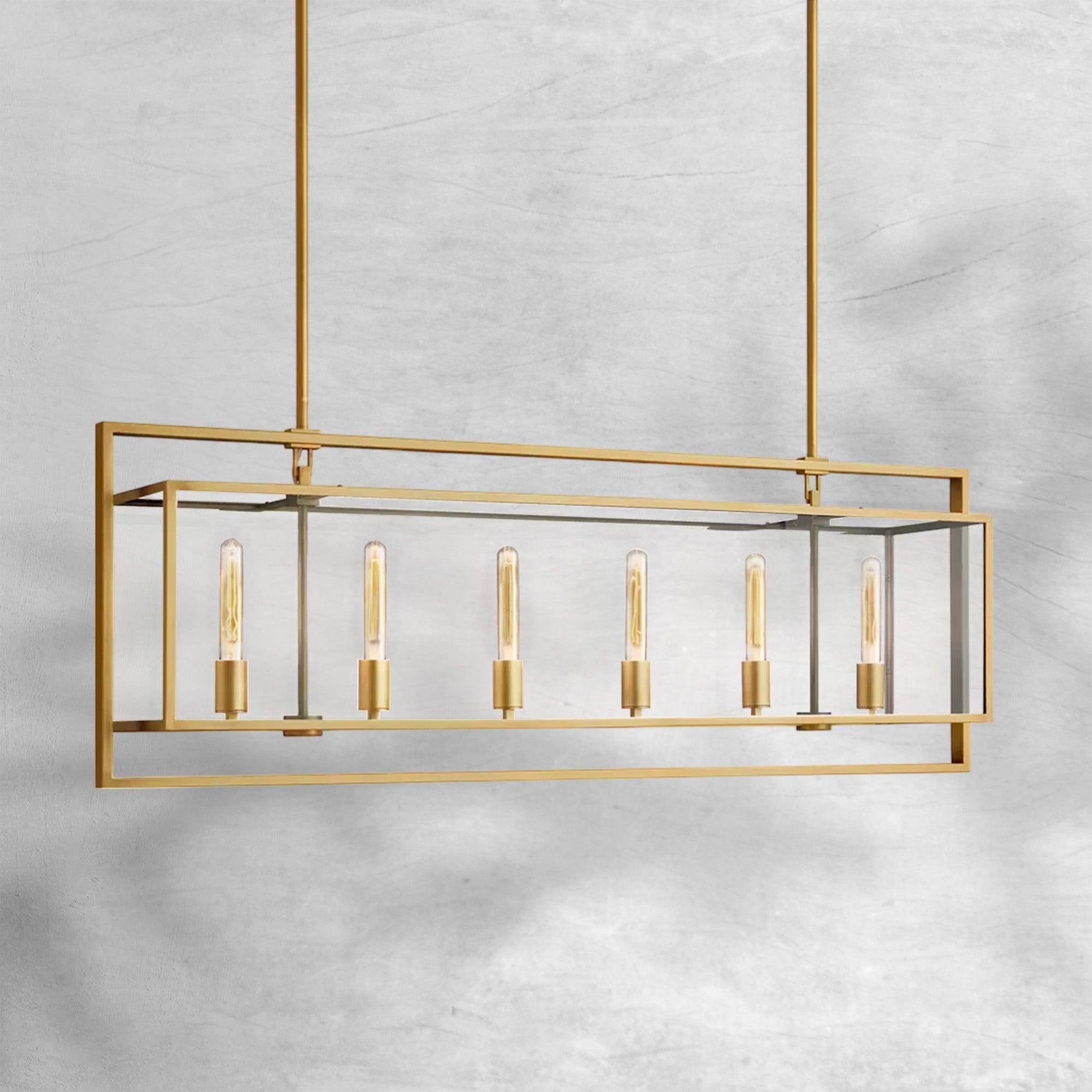 Baker Glass Lantern Rectangular Chandelier 54"