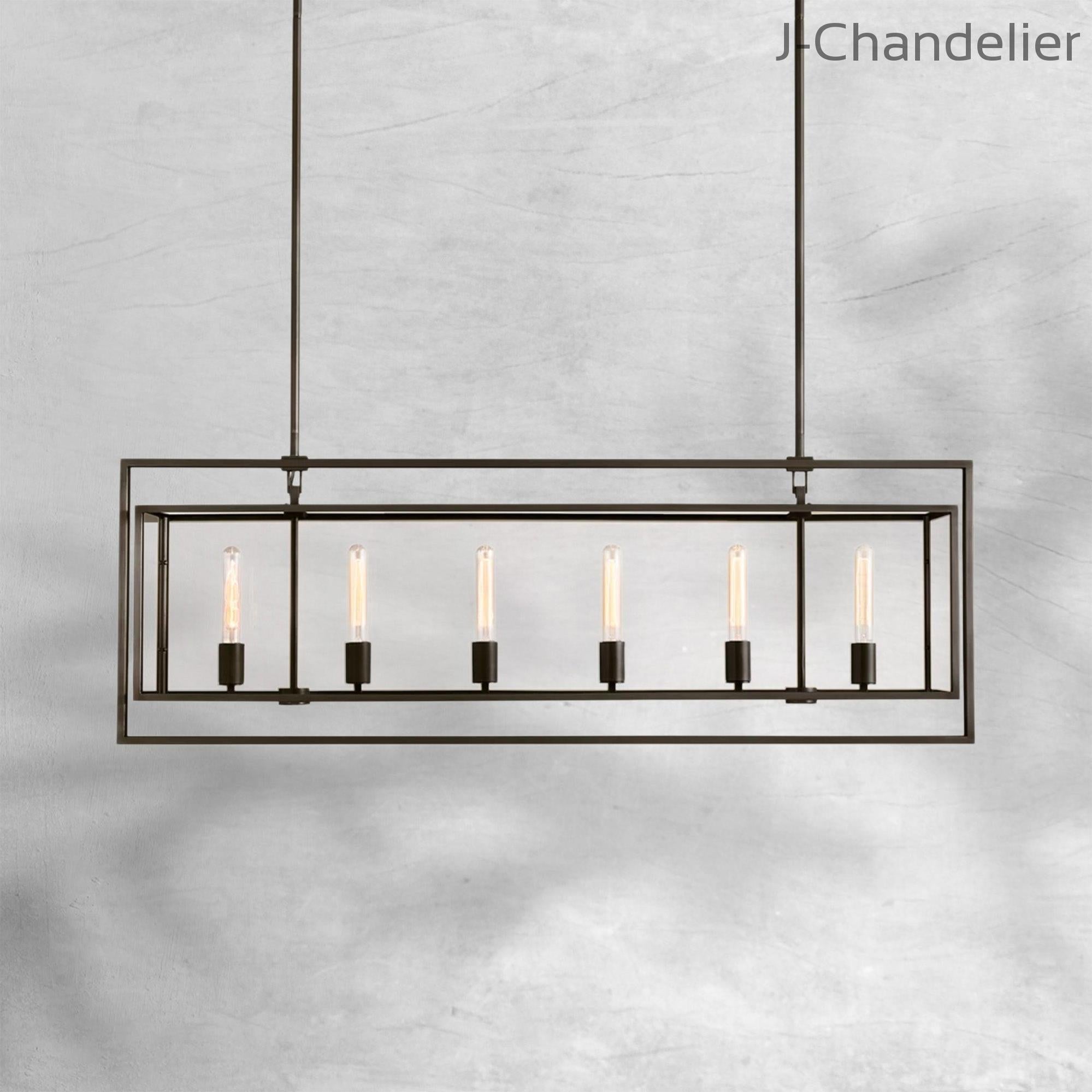 Baker Glass Lantern Rectangular Chandelier 54"