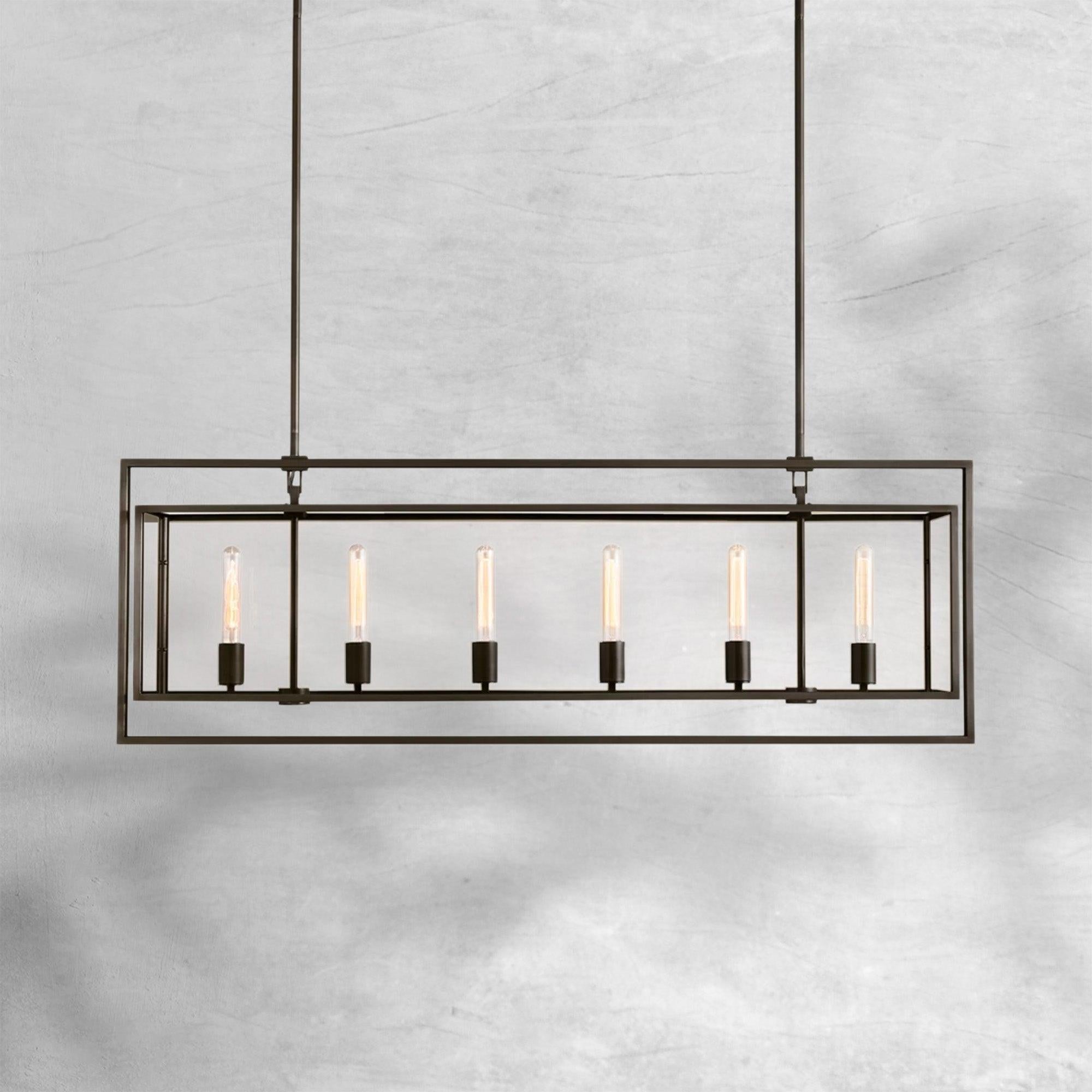 Baker Glass Lantern Rectangular Chandelier 54"