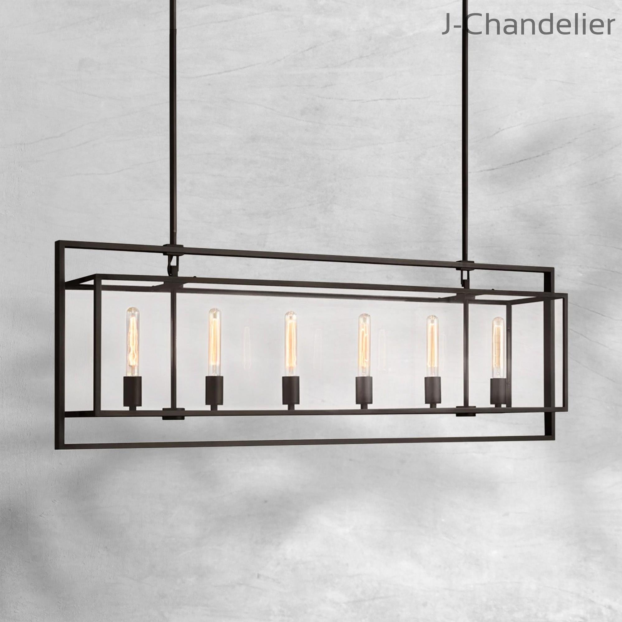 Baker Glass Lantern Rectangular Chandelier 54"